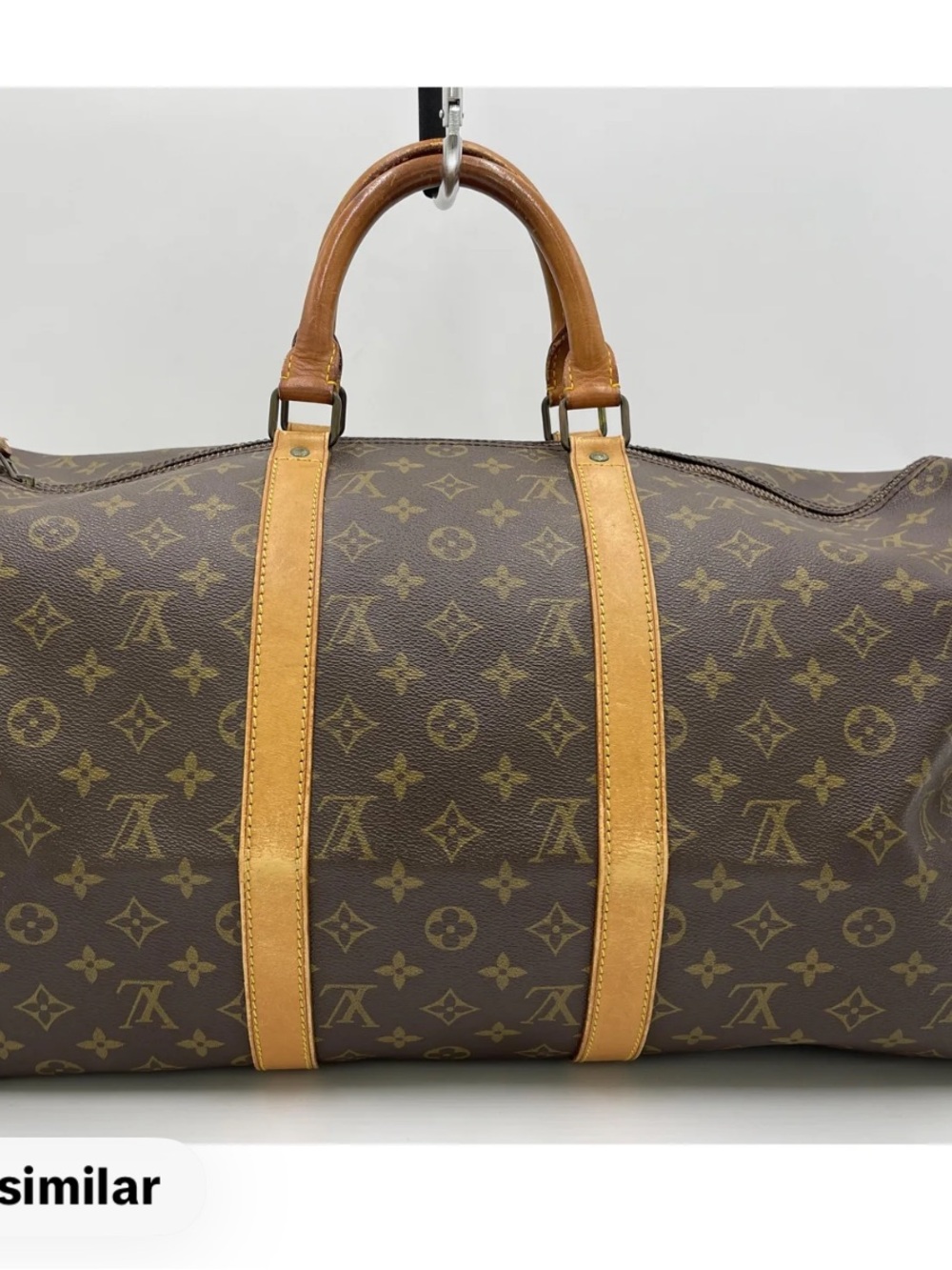 Louis Vuitton Monogram Canvas Travel Duffel in Brown and Tan Leather 50 Keepall
